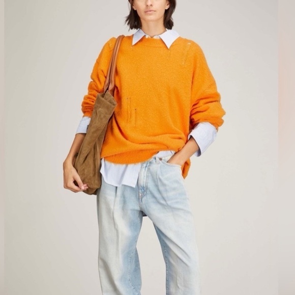 NEW R13 Shaggy Oversized Distressed Hole Slouchy Pullover Orange Sweater $695 - Picture 1 of 12